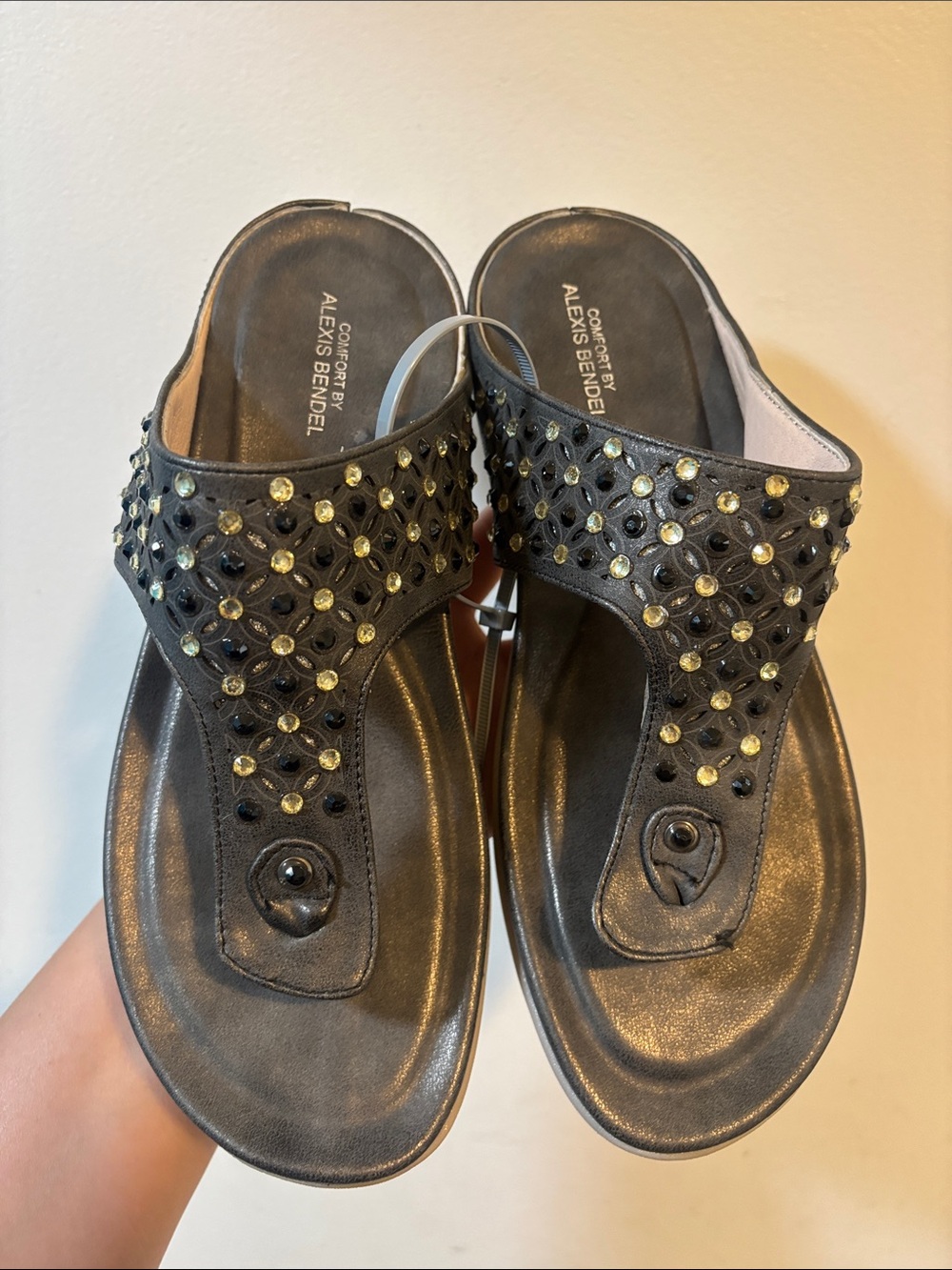 Alexis Bender Black Jeweled Thong Sandals - Comfortable Slip-On